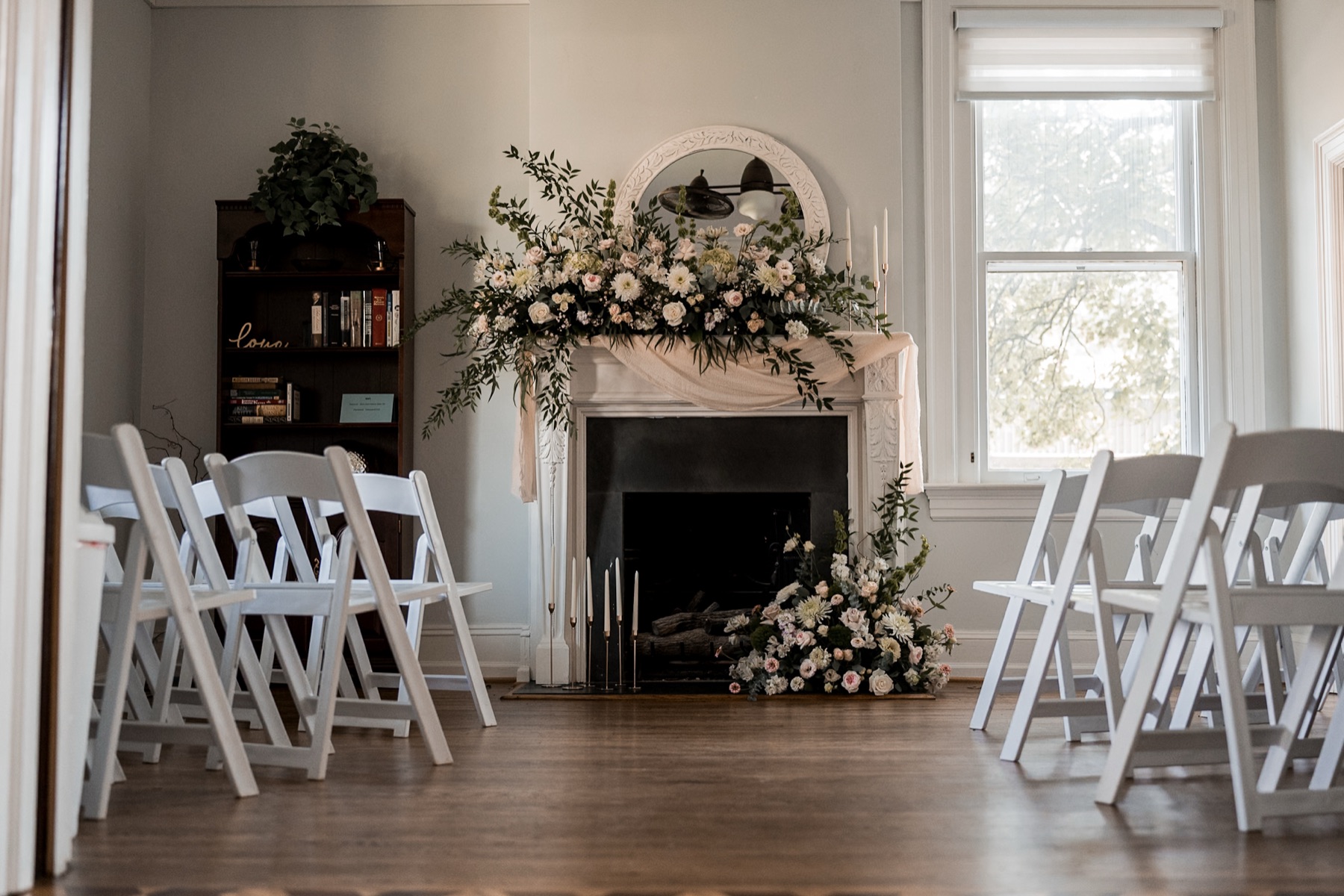 Indoor fireplace ceremony room at Bent Oaks Manor in Roanoke Virginia
