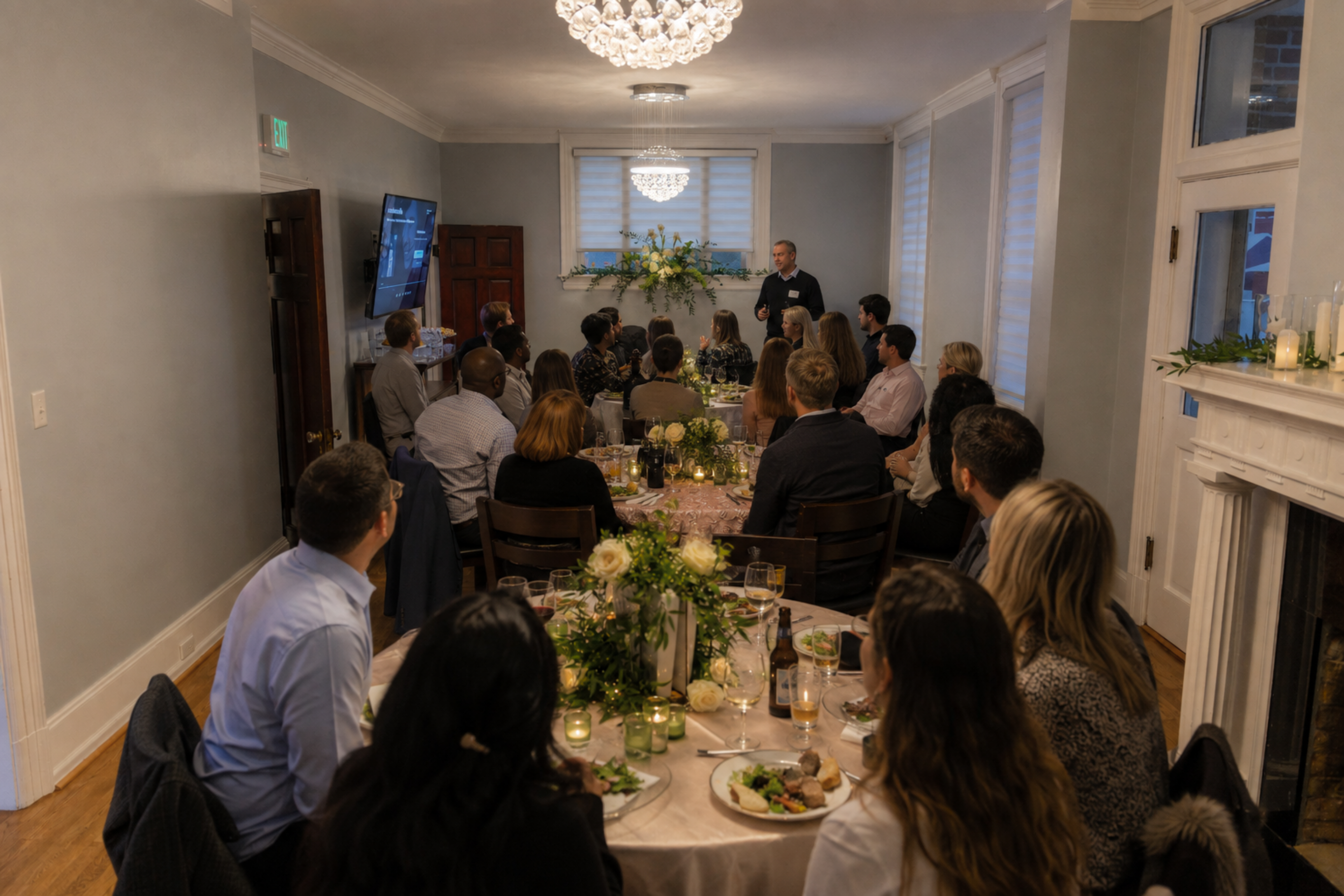Bent Oaks Manor main indoor dining area during an office dinner event