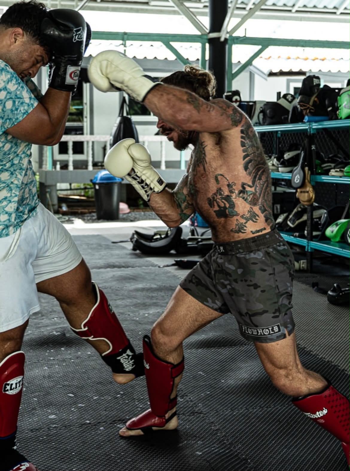 Coach Sloan sparring at a Muay Thai camp in Thailand