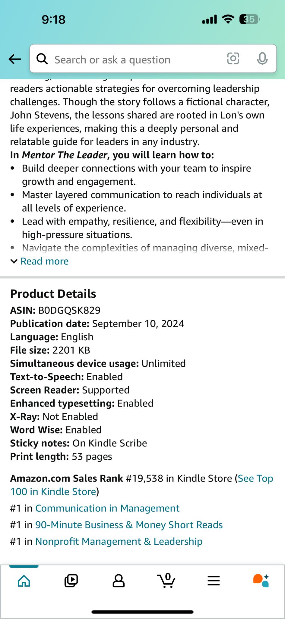Mentor The Leader ranked number one in several Kindle categories