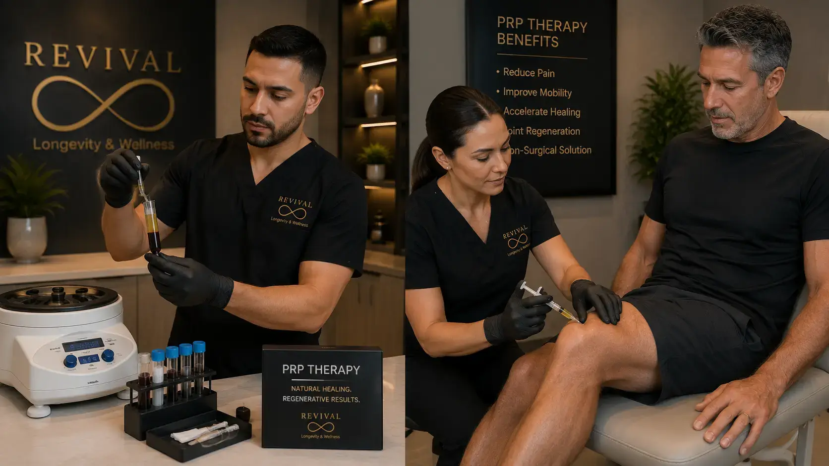 Platelet-rich plasma PRP therapy preparation and injection for joint regeneration at Revival Longevity & Wellness Winter Park Florida Platelet-rich plasma PRP therapy preparation and injection for joint regeneration at Revival Longevity & Wellness Winter Park Florida
