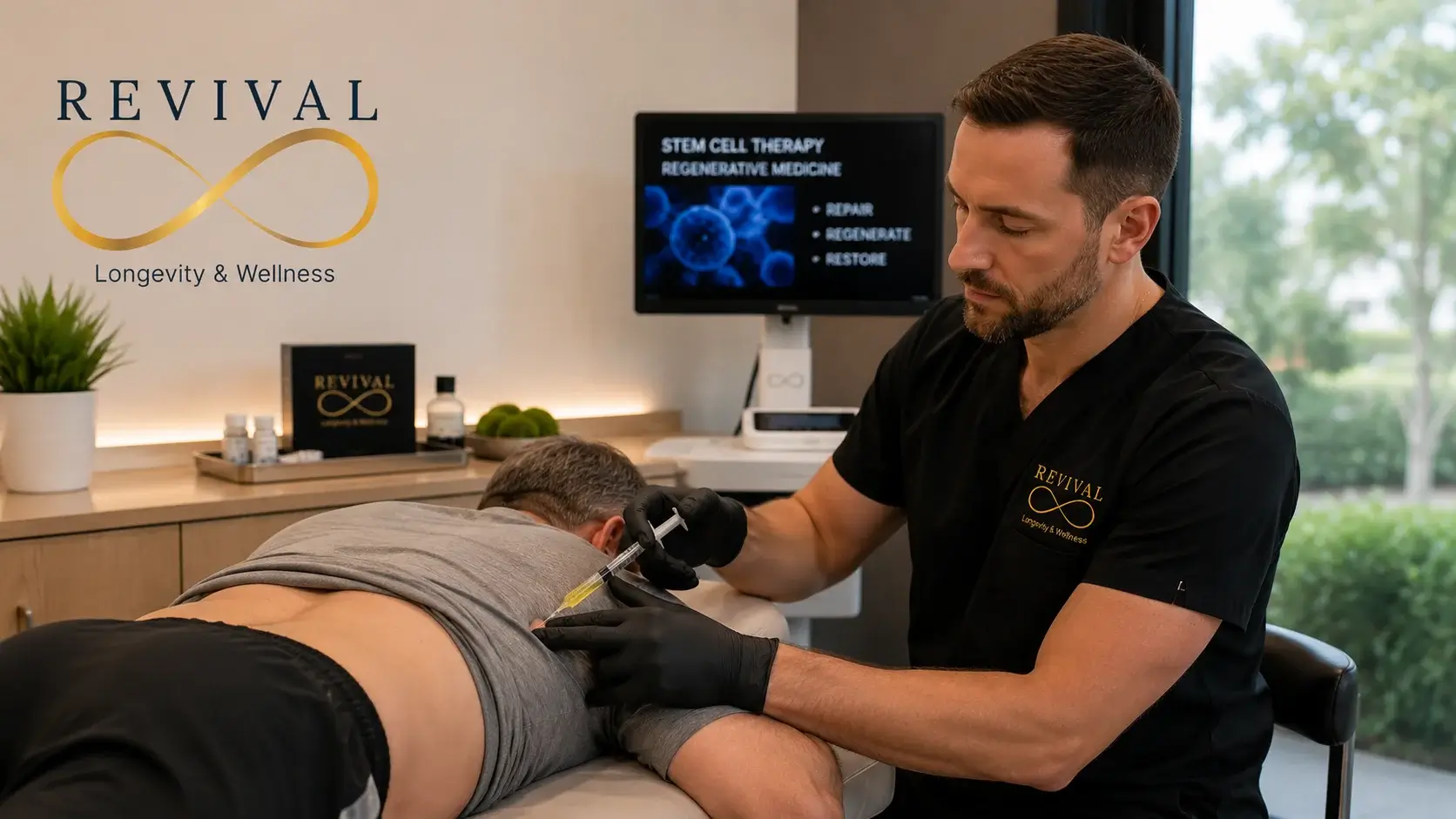 Stem cell injection procedure for regenerative pain management at Revival Longevity & Wellness Winter Park Florida Stem cell injection procedure for regenerative pain management at Revival Longevity & Wellness Winter Park Florida