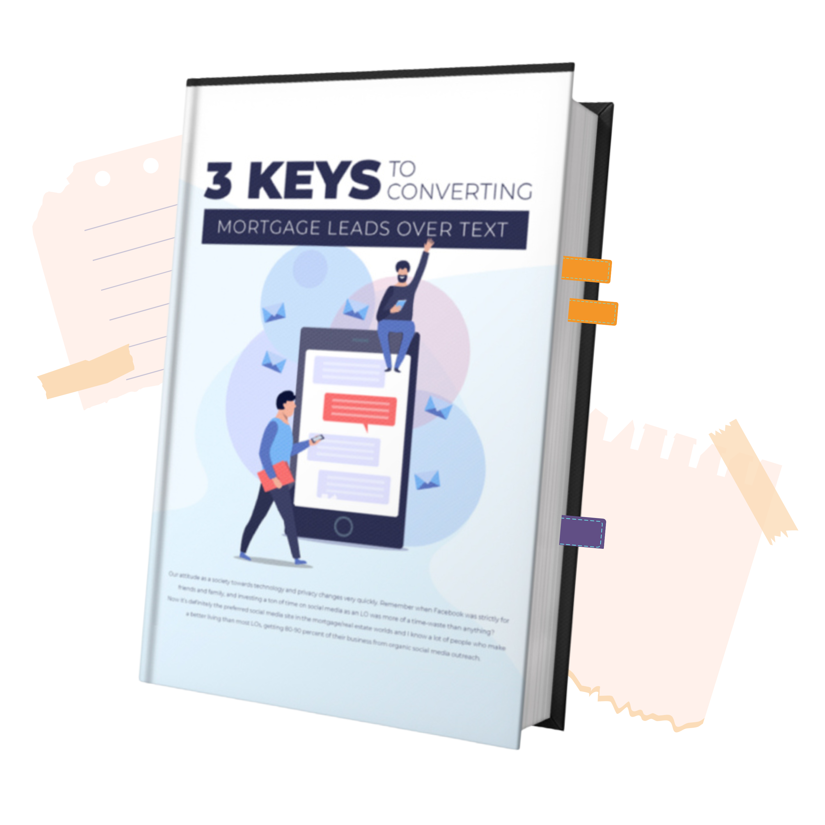 Titled booklet that says 3 Keys to converting mortgage leads over text