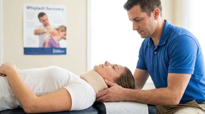 Patient receiving gentle chiropractic whiplash treatment
