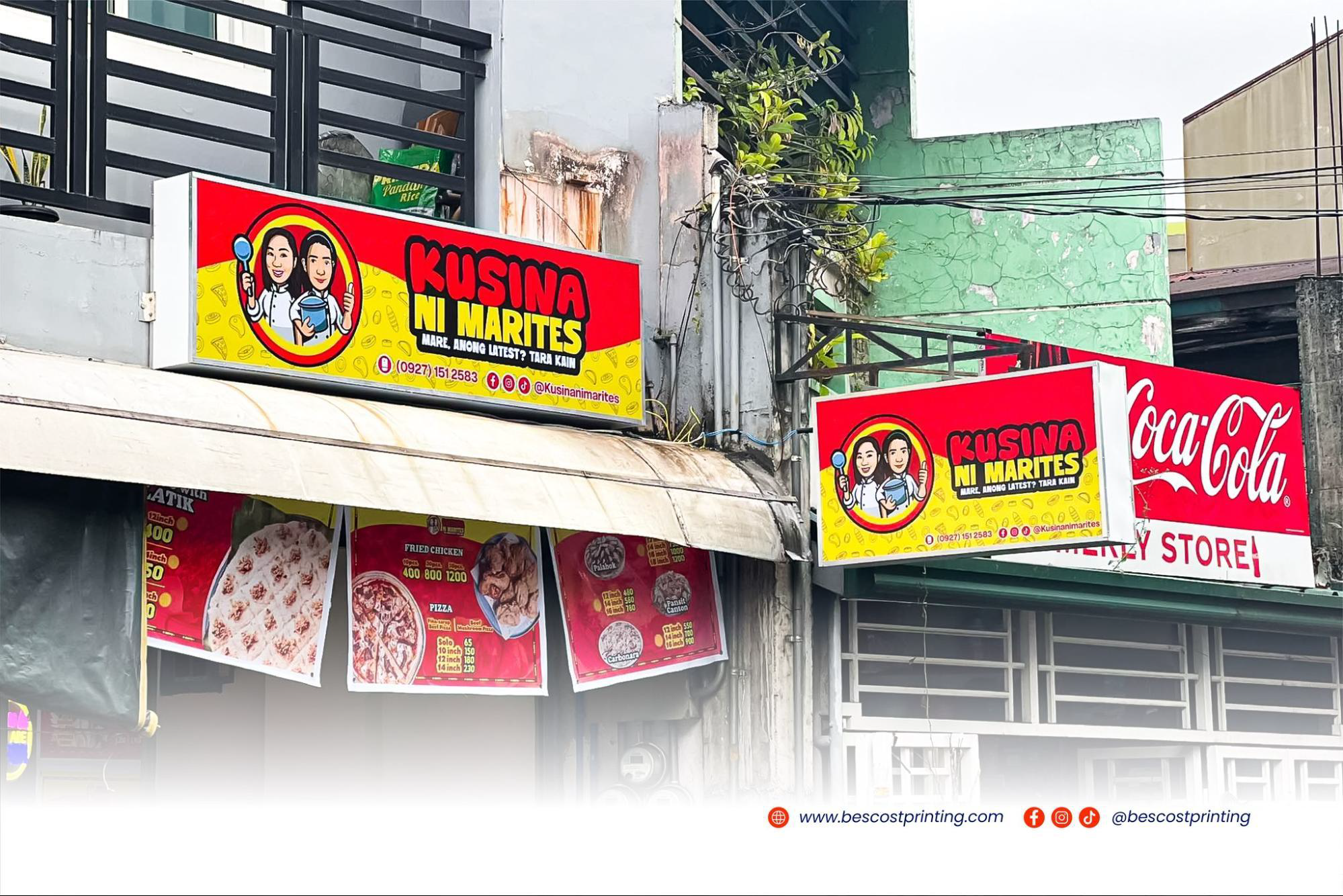 Bescost’s illuminated signage for Kusina ni Marites brings a vibrant and playful personality to the storefront, helping the brand stand out even in a busy neighborhood.