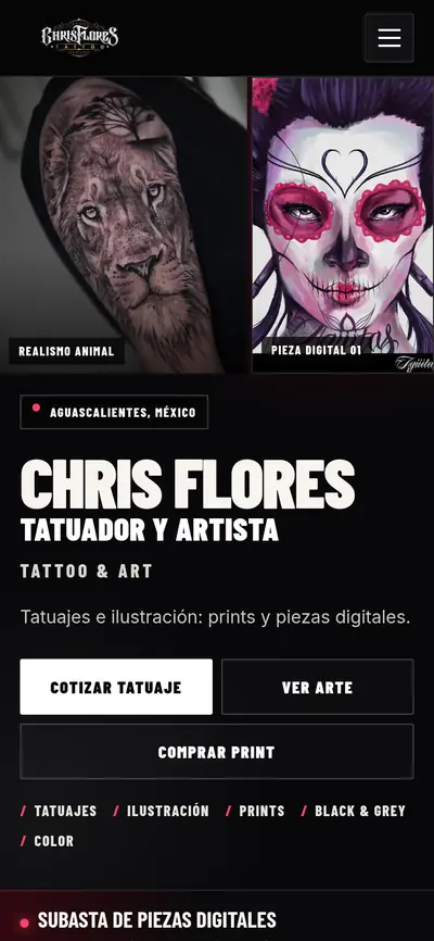 Chris Flores: inicio del sitio en celular