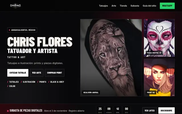 Sitio de Chris Flores en computadora