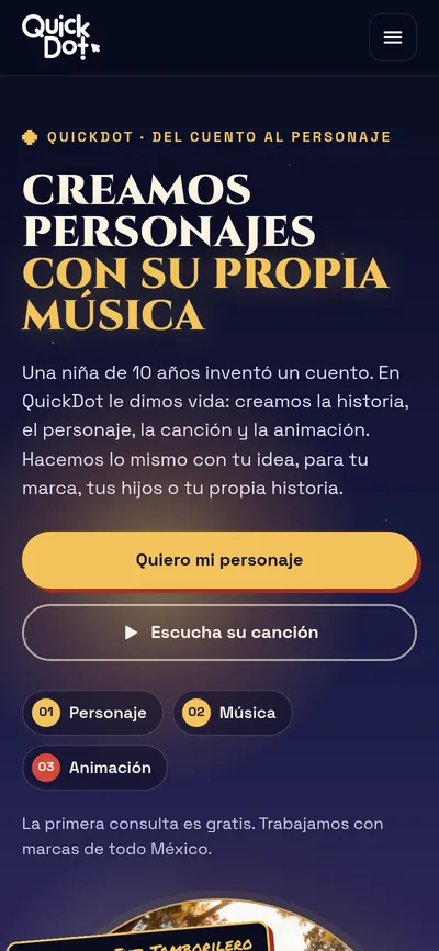 Inti Tamborilero: inicio de la página en celular