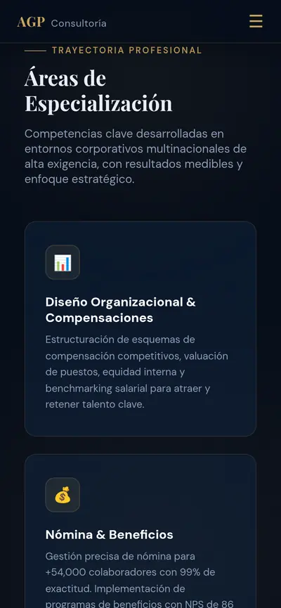 Ana Gabriela Ponce: otra sección del sitio en celular