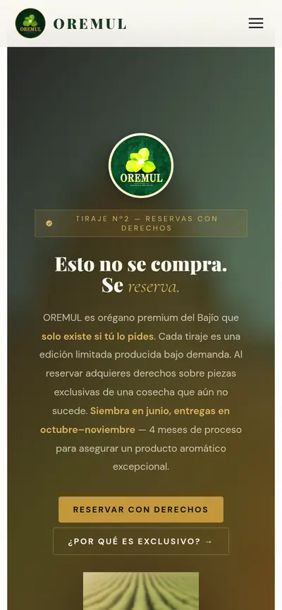 OREMUL: inicio del sitio en celular