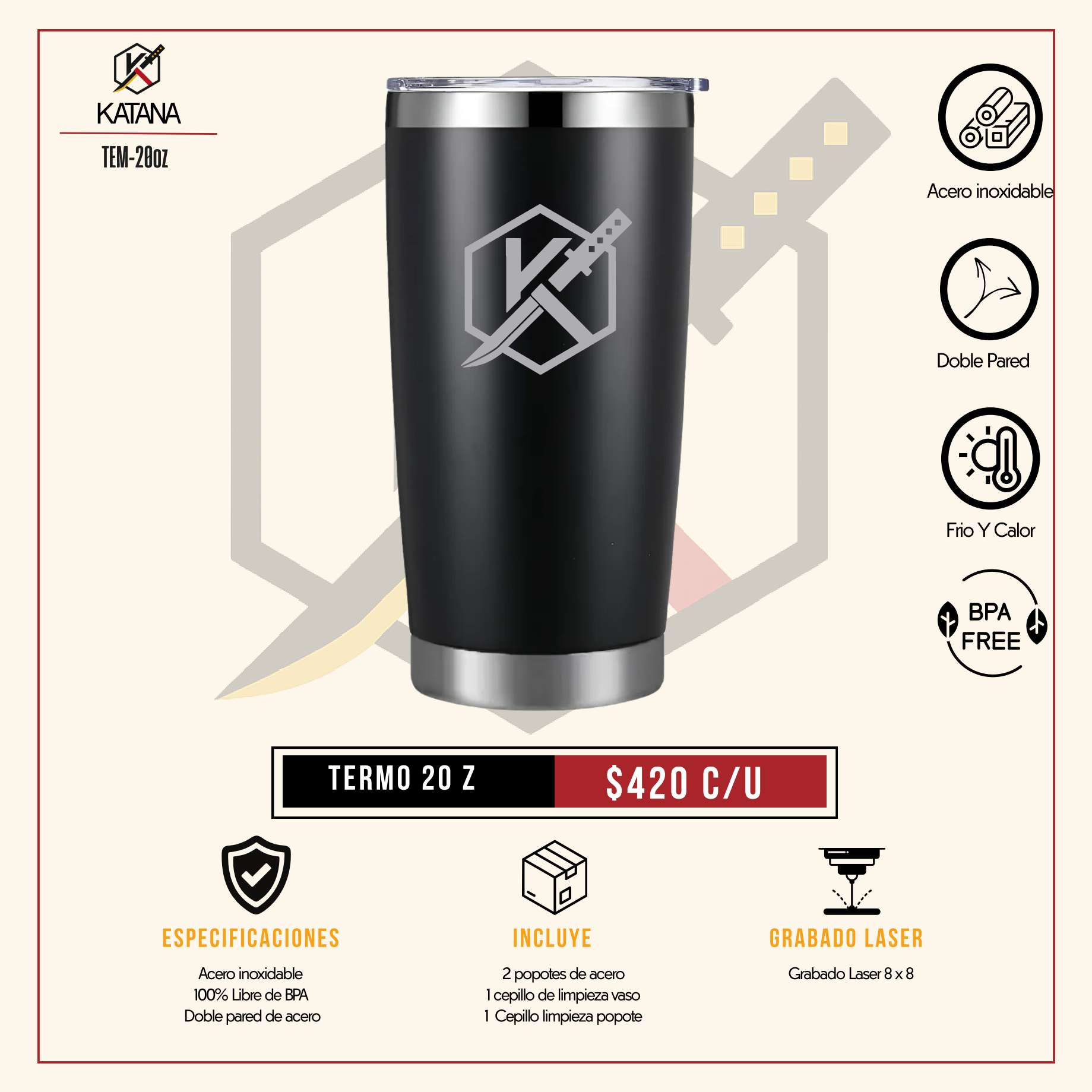 Catálogo Katana de botella shaker y termo 25 oz