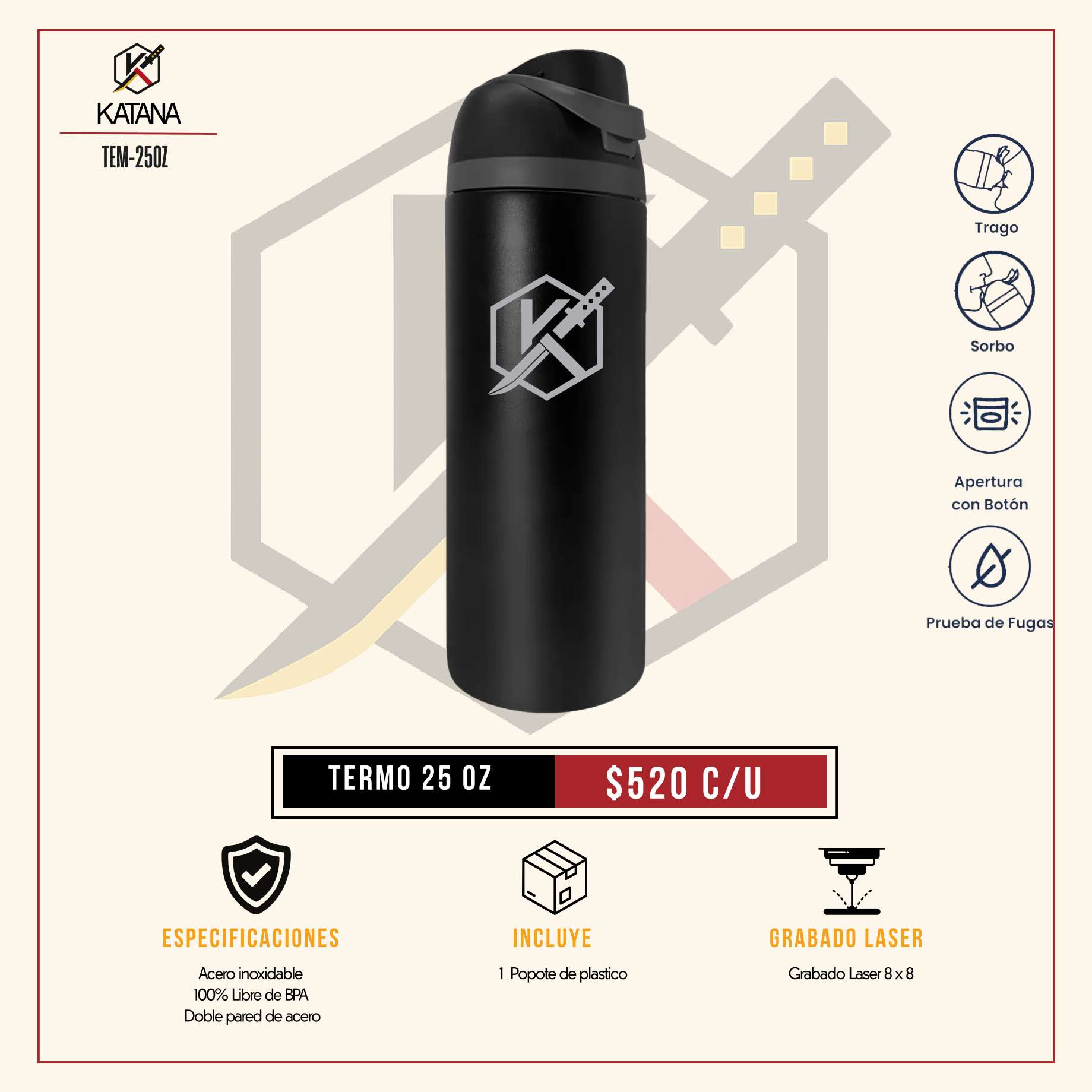 Termo 40 oz botella Katana