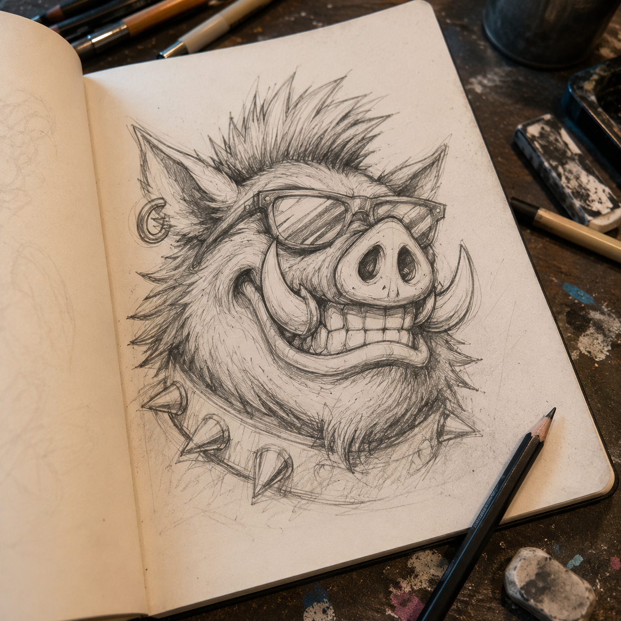 Boceto inicial de Cerdo Gráfico Art Toy