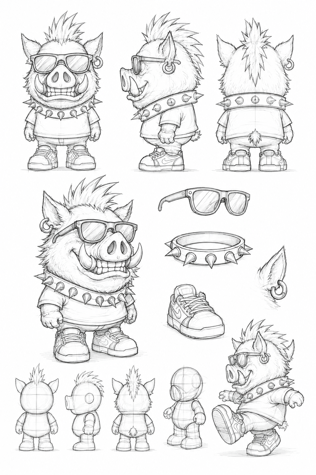 Estudios de personaje de Cerdo Gráfico Art Toy
