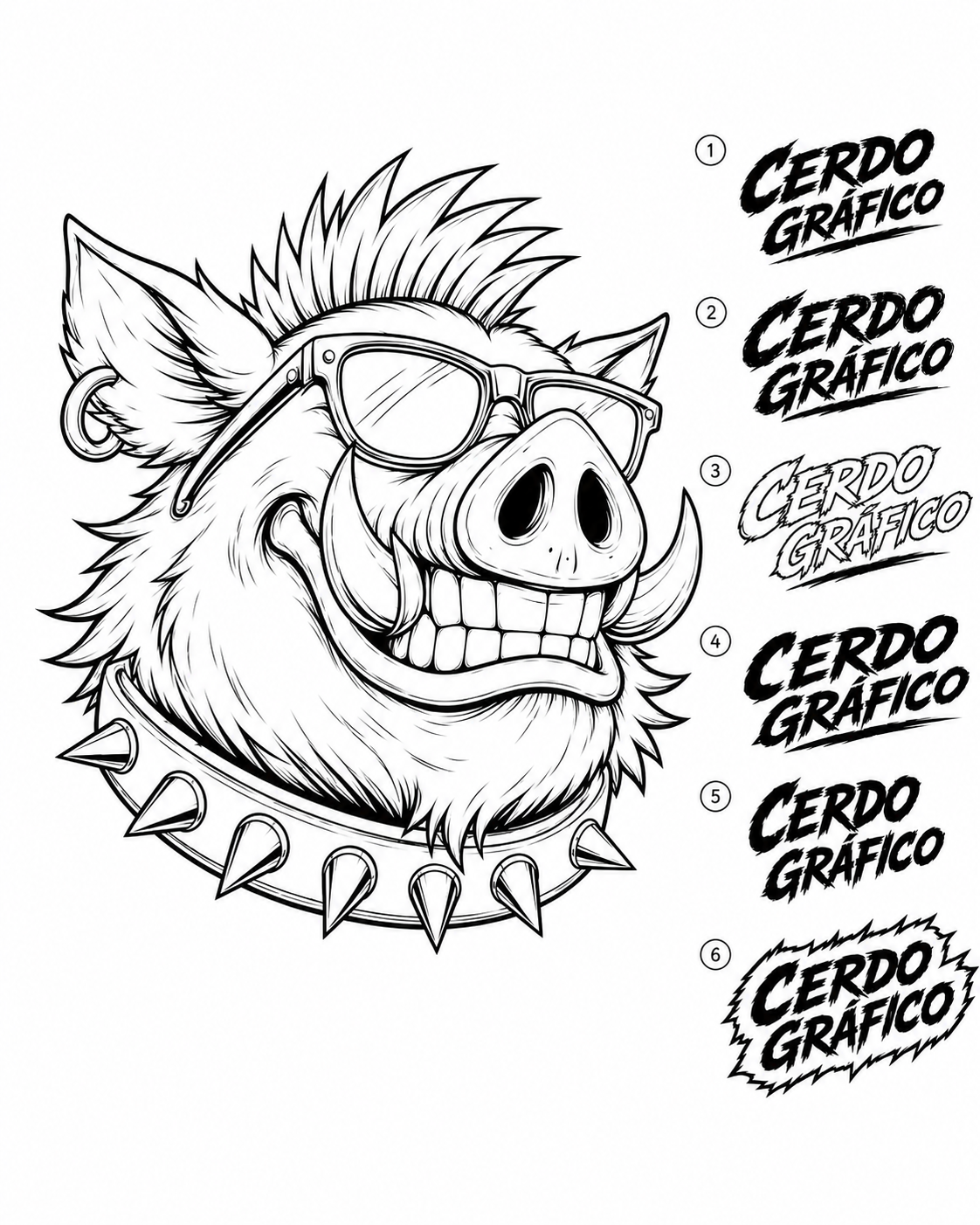 Lineart y propuestas gráficas de Cerdo Gráfico