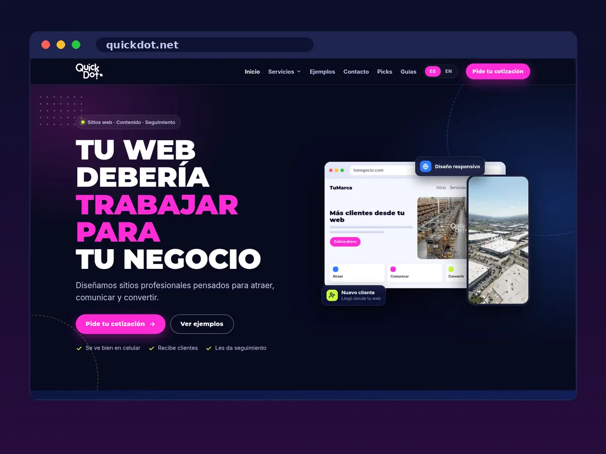 Página de QuickDot en un navegador · QuickDot