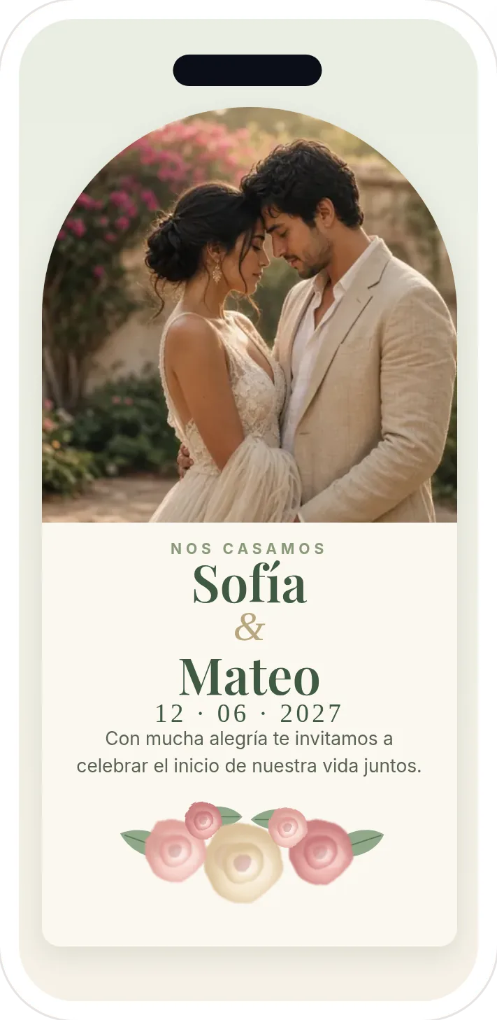 Invitación web de boda de ejemplo en un celular