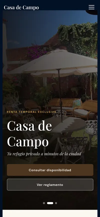 Casa de Campo: inicio del sitio en celular