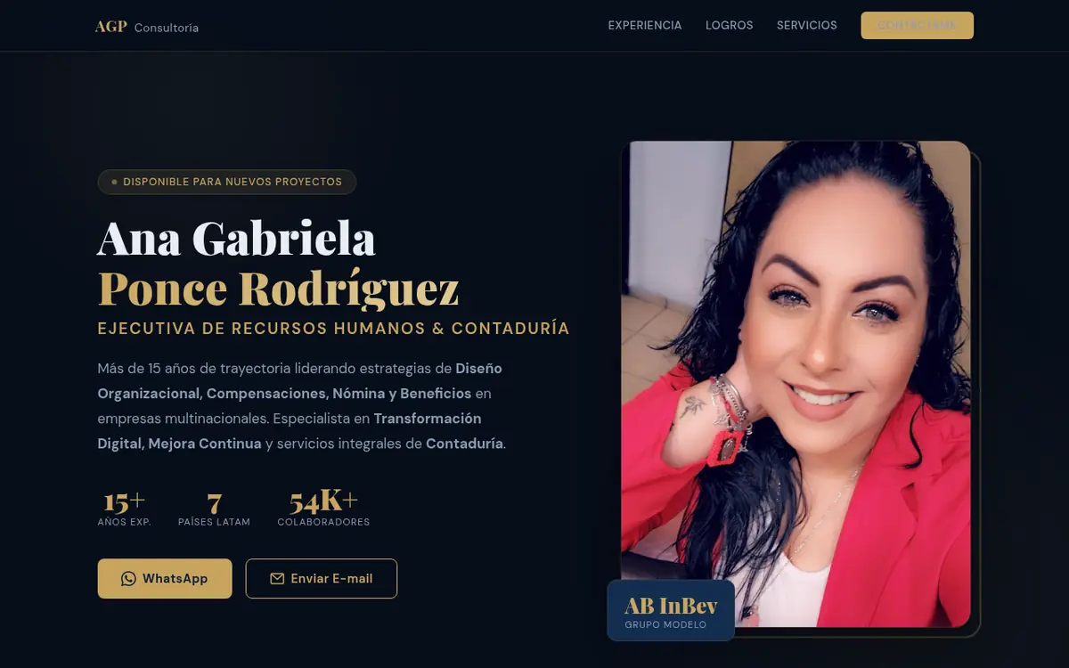 Ana Gabriela Ponce: inicio del sitio en computadora