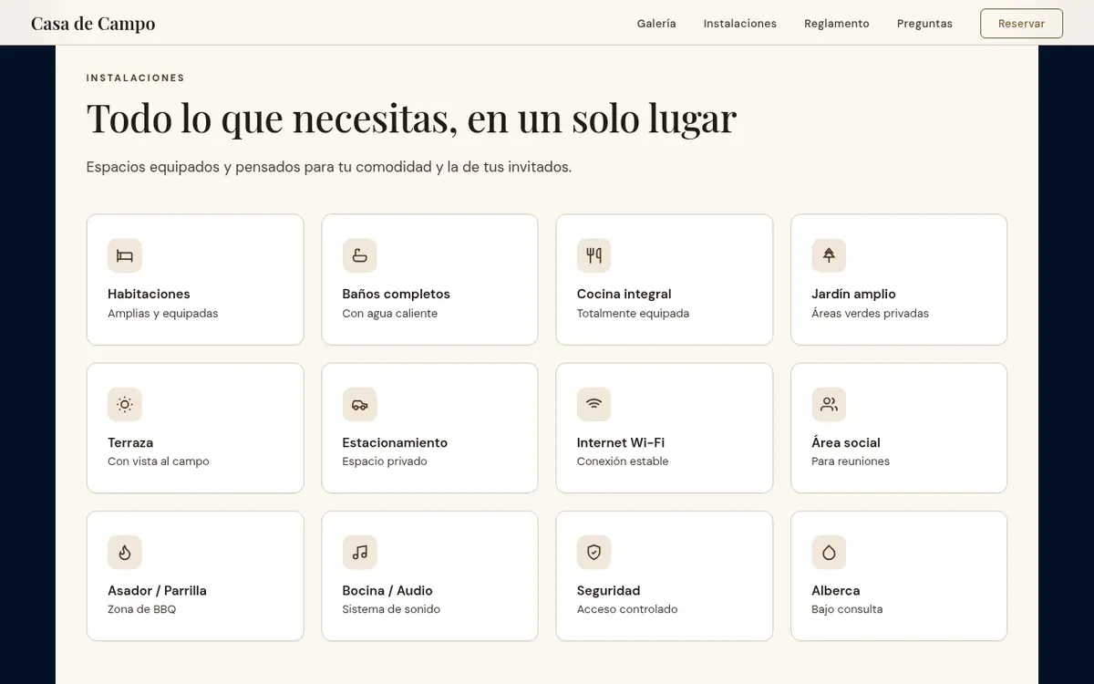 Casa de Campo: servicios del sitio en computadora