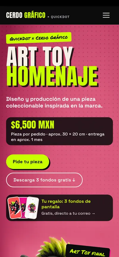 Cerdo Gráfico: inicio del sitio en celular