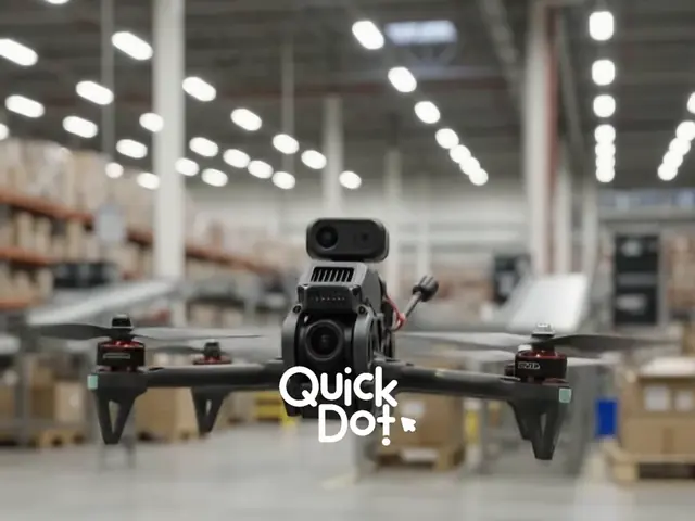 Dron volando dentro de un almacén