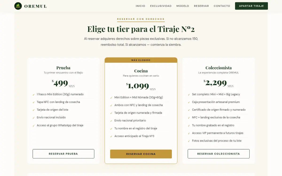 OREMUL: precios del sitio en computadora