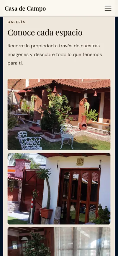 Casa de Campo: otra sección del sitio en celular
