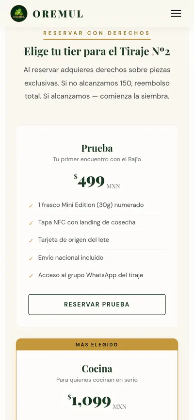 OREMUL: otra sección del sitio en celular