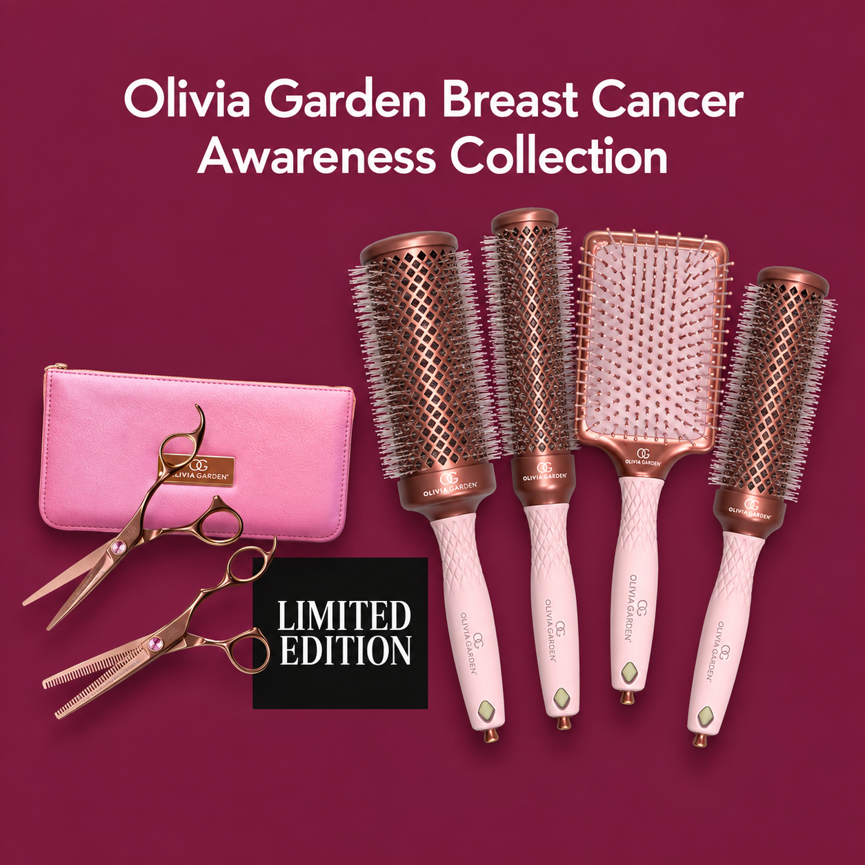 Olivia Garden Breast Cancer Awareness Collection, limited edition brushes and shears.
