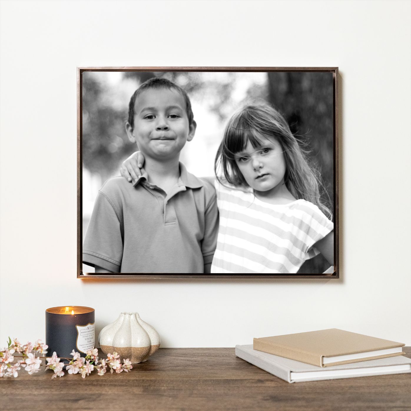 Framed black and white portrait