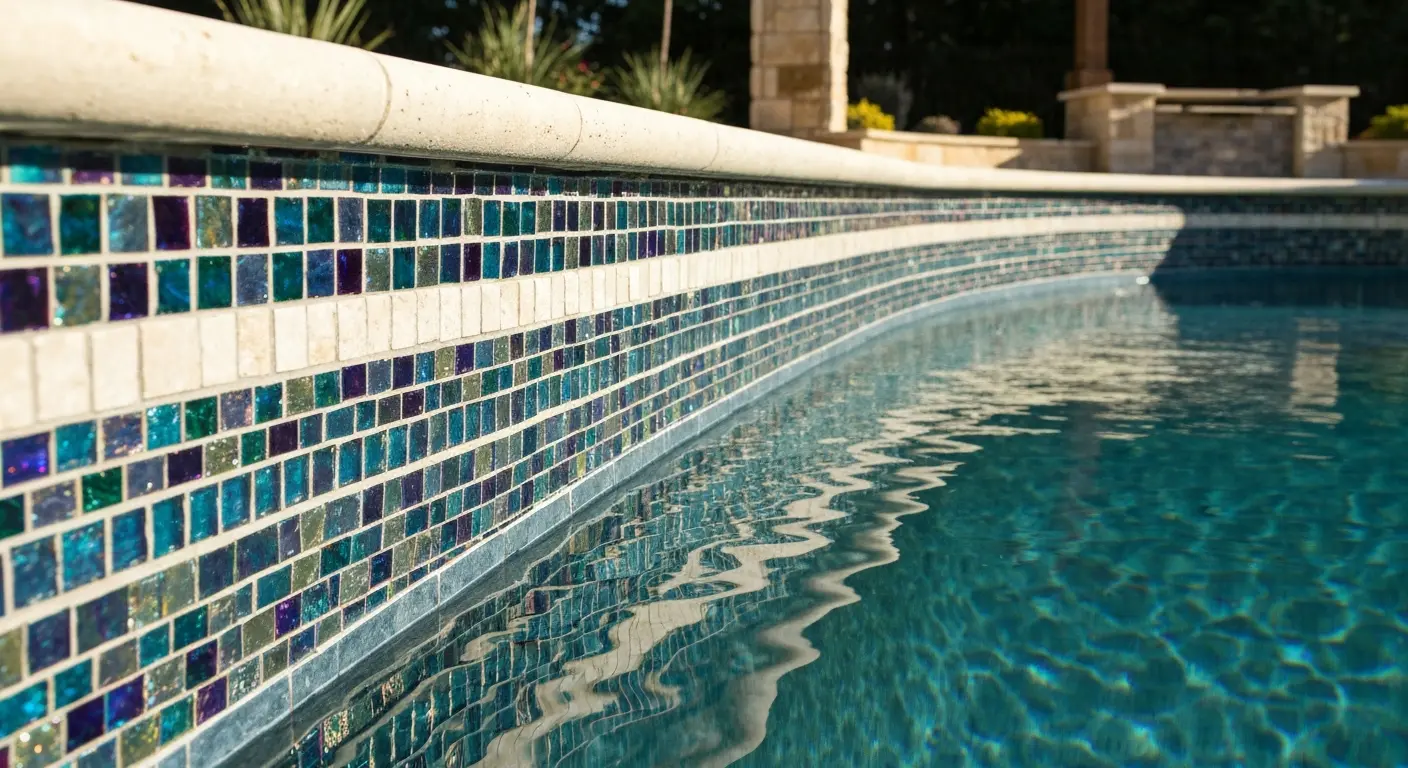 Glass mosaic tile accent in Allen pool