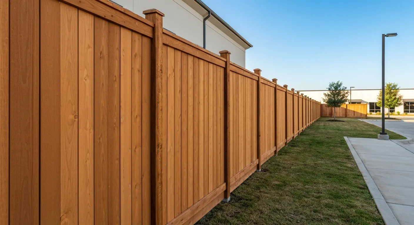 Wood privacy fence for commercial property