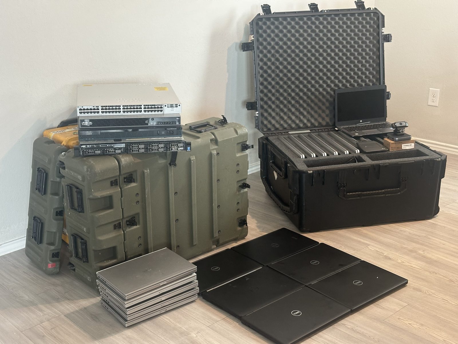 The mobile IT lab packed in Pelican cases