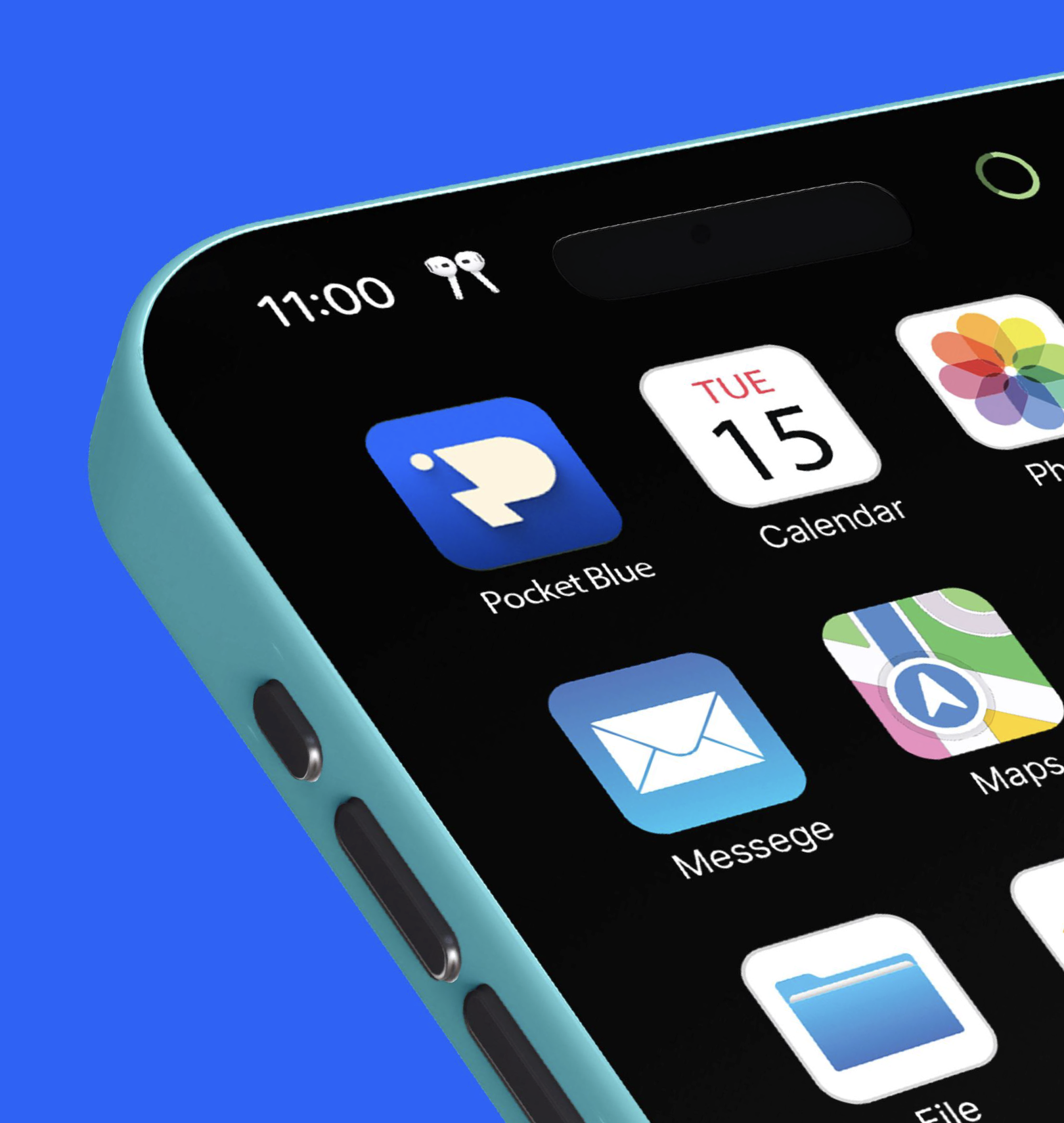 Pocket Blue app icon on a phone home screen.