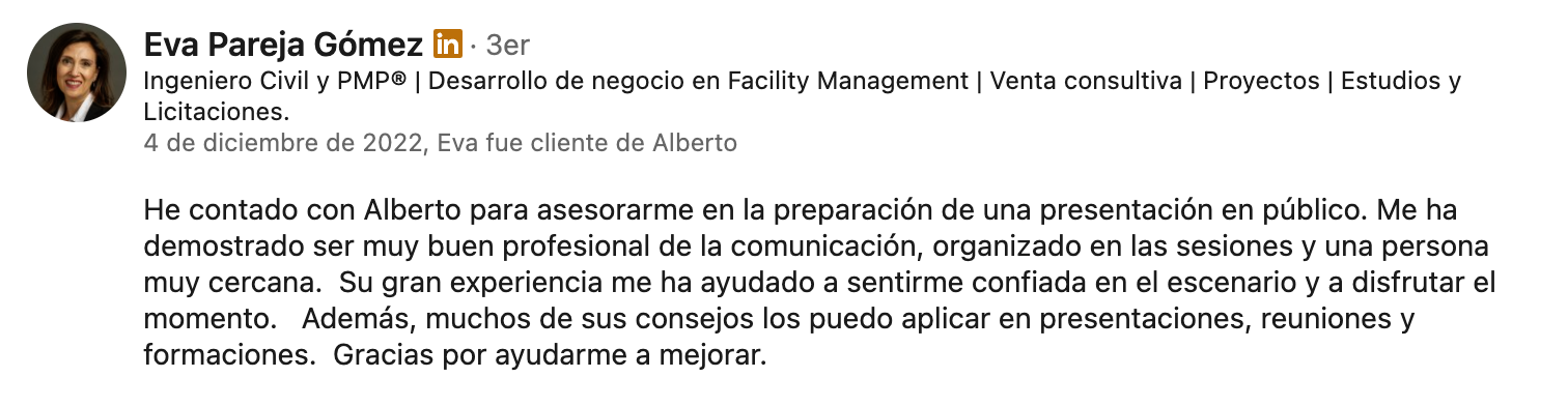 Recomendación en LinkedIn