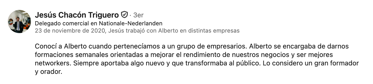 Recomendación en LinkedIn
