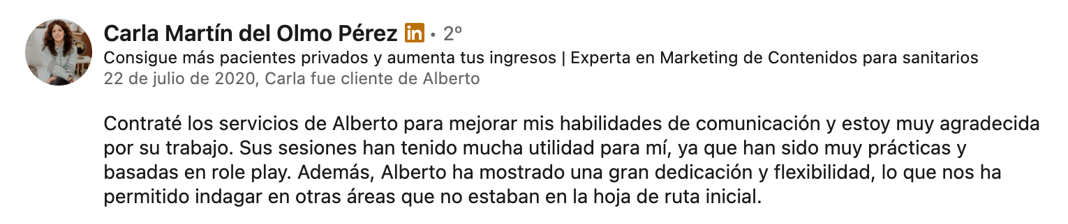 Recomendación en LinkedIn