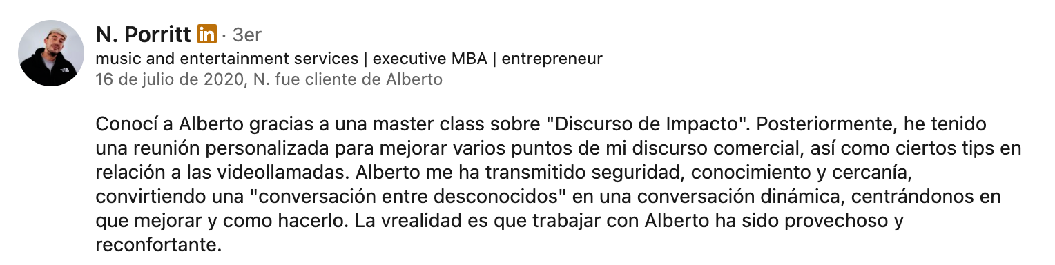Recomendación en LinkedIn