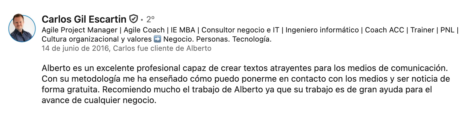 Recomendación en LinkedIn