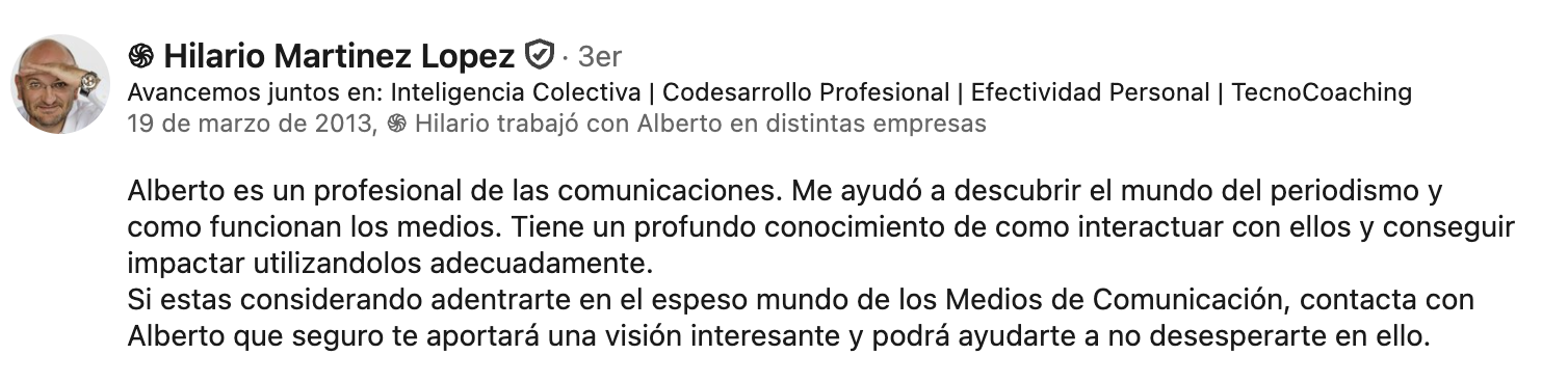 Recomendación en LinkedIn