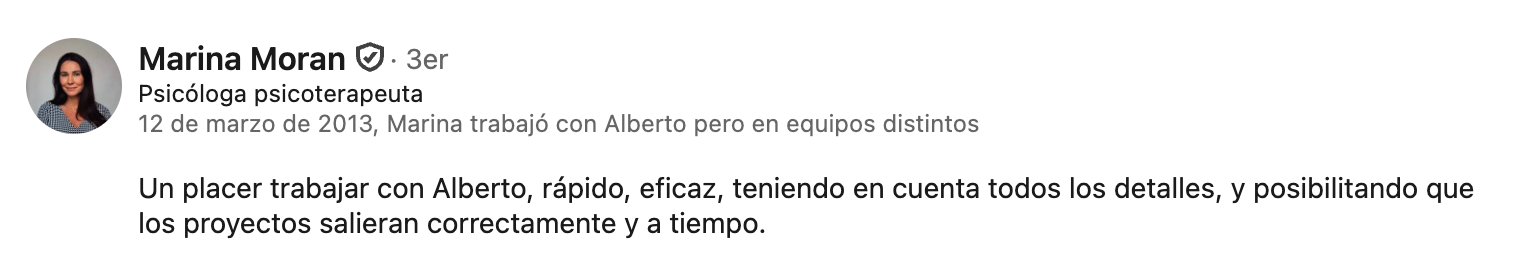 Recomendación en LinkedIn