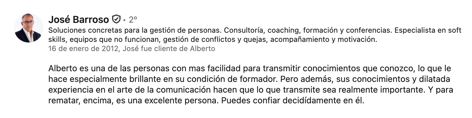 Recomendación en LinkedIn