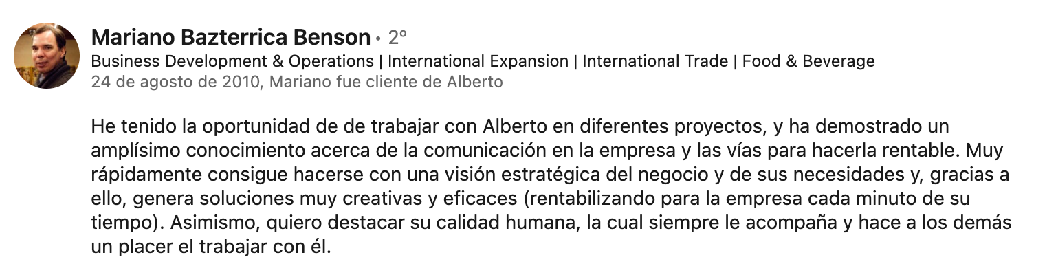 Recomendación en LinkedIn
