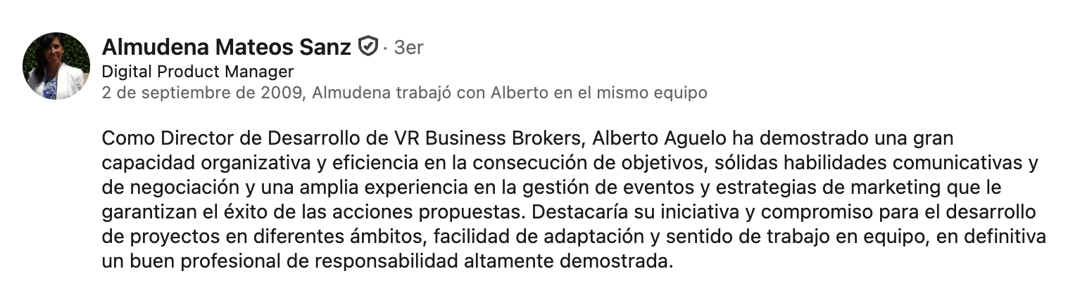Recomendación en LinkedIn