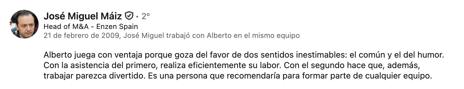 Recomendación en LinkedIn