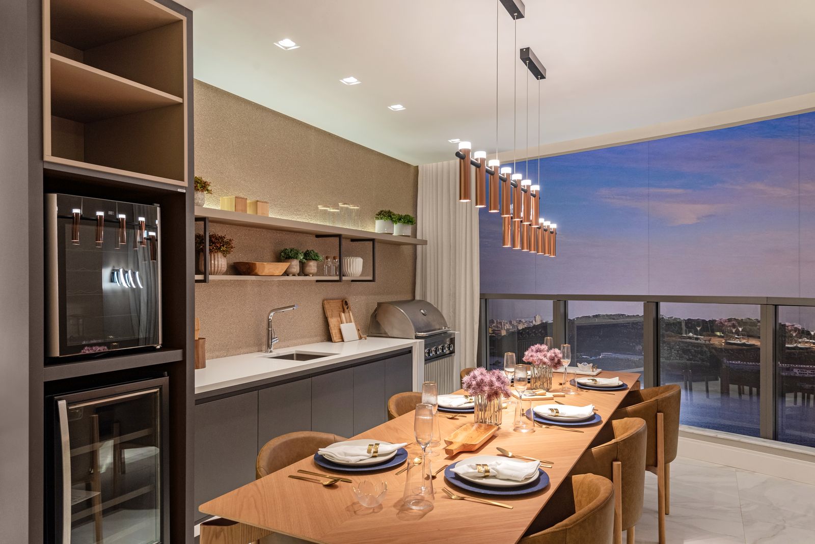 Cozinha e jantar do decorado do UNA Residence (foto do apartamento decorado)