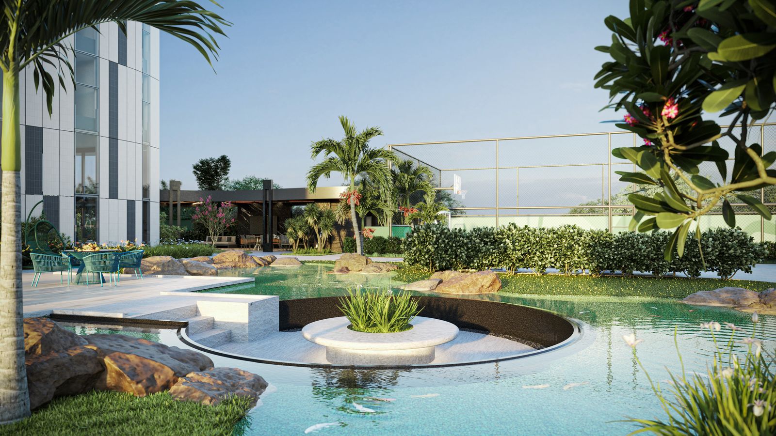 Estar do lago do UNA Residence, em Bento Ferreira (perspectiva ilustrativa)