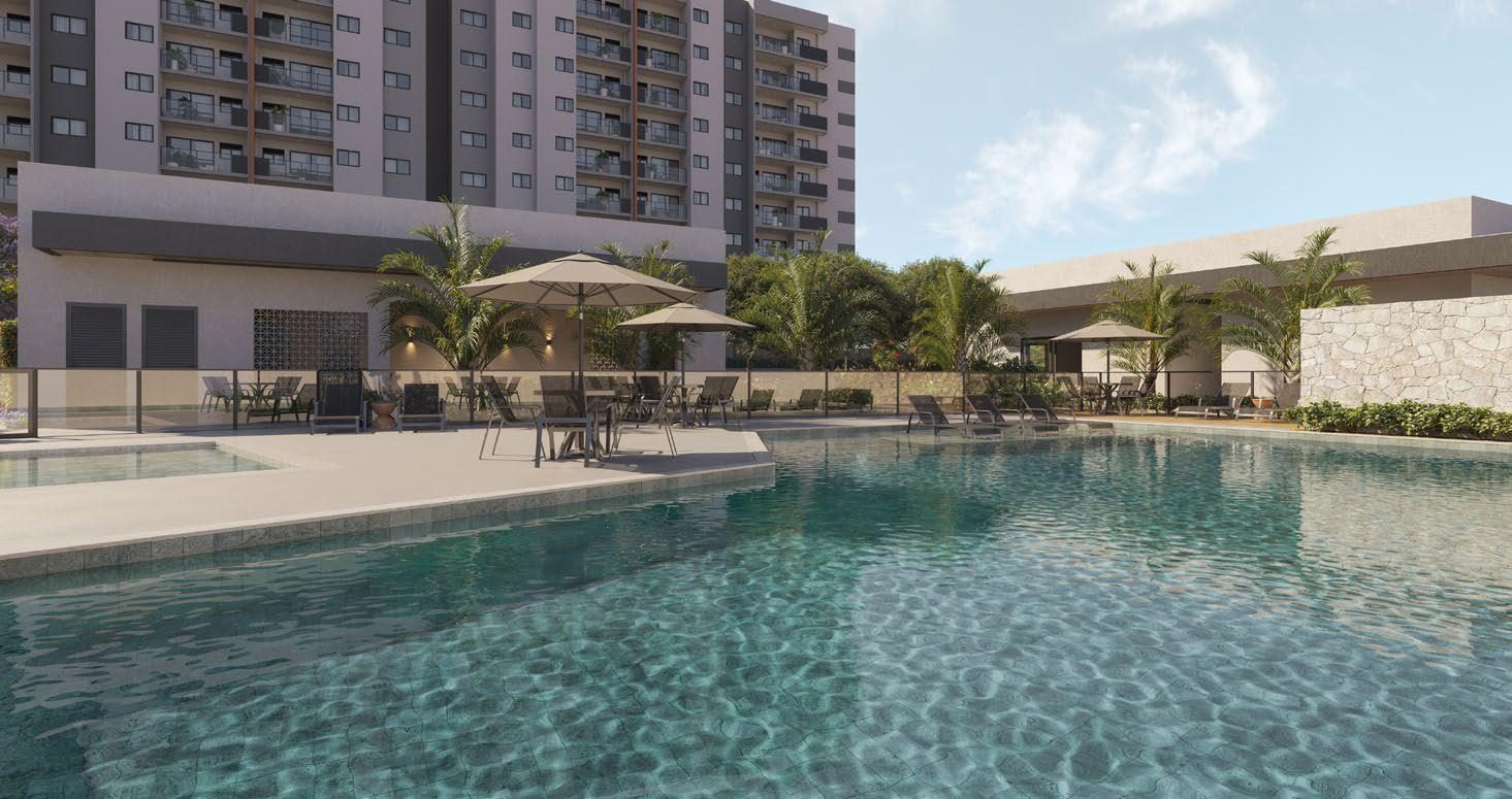 Piscinas adulto e infantil com deck molhado do Morada Vitória (perspectiva ilustrativa)