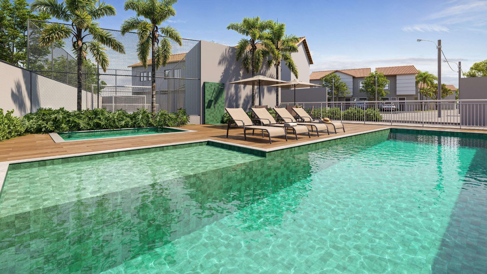 Piscinas adulto e infantil do Bougainville Residence, no Balneário de Carapebus (perspectiva ilustrativa)